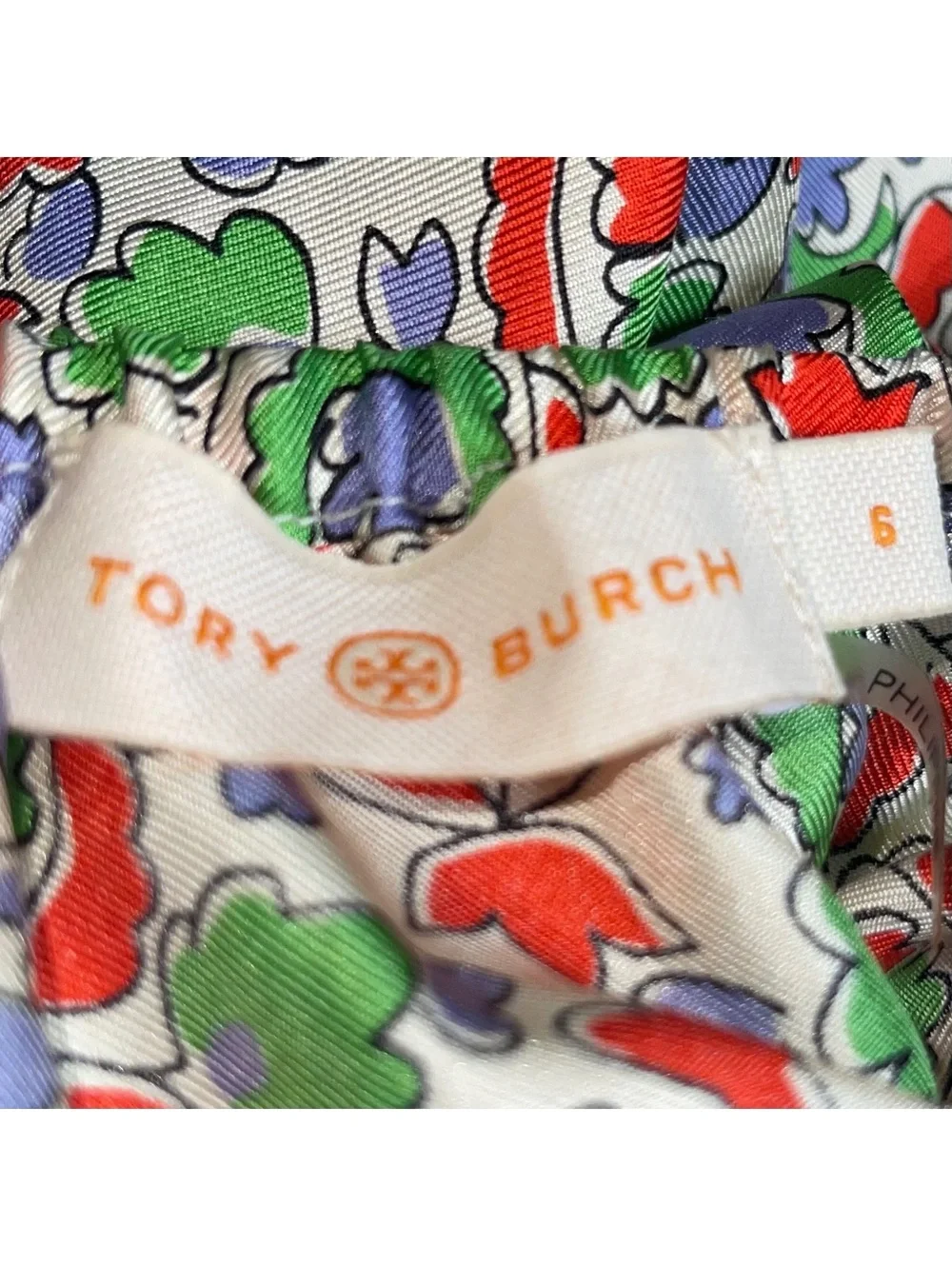 Tory Burch silk blouse 6 printed long balloon sleeve button cuff adjustable top